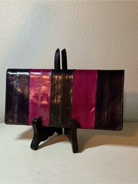 Vintage Striped Patent Eel-skin Wallet in Plum and Dark Violet